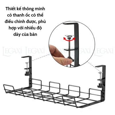 Khay đỡ ổ điện dây điện gắn dưới bàn kệ bằng kim loại thép không cần đục lỗ 38.5x13x16cm Legaxi