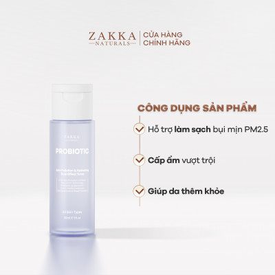 Toner 2 Trong 1 Hỗ Trợ Làm Sạch Và Cấp Ẩm Probiotic Anti-Pollution & Hydrating Dual Effect Zakka Naturals 30ml