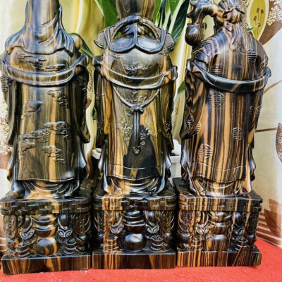 BỘ TƯỢNG PHẬT TAM ĐA PHÚC LỘC THỌ BẰNG GỖ MUN KT CAO 30×11×9CM