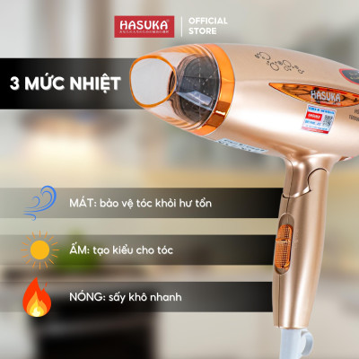 Máy sấy tóc HASUKA HSK-126 công suất 1600-1800W, tay cầm có thể gấp gọn, 3 mức nhiệt độ, 3 tốc độ gió sử dụng tiện lợi - HÀNG CHÍNH HÃNG