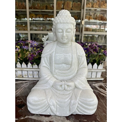 Tượng phật A di đà thiền đá trắng - Cao 30cm