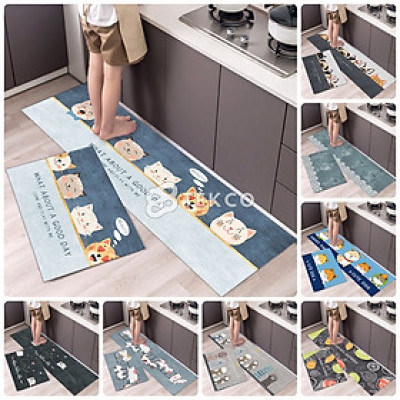 Bộ 2  Thảm Chùi Chân Nhà Bếp Hoa Văn 3D  Chống Trơn Trượt , Thấm Hút Nước Cực Tốt