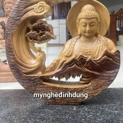 Tượng nhất tâm bái phật bằng gỗ ngọc am thơm nức pu giả cổ kt 40x40x6cm 