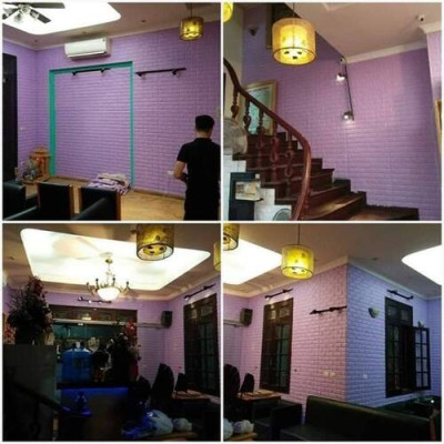 Bộ 5 Tấm Xốp Dán Tường 3D Giả Gạch Tím Nhạt 70cmx77cm