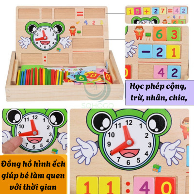 Bộ Đồ Chơi Học Toán Thông Minh Kèm Đồng Hồ Cho Bé- Hộp Đồ Chơi Gỗ Giáo Dục – Học Số, Phép Tính và Thời Gian- Bộ Lắp Ghép Số Toán Học Kèm Đồng Hồ Gỗ Cho Trẻ- Bộ Học Toán Tư Duy Montessori Cho Bé- Bộ Đồ Chơi Gỗ Toán Học & Nhận Biết Giờ Giấc