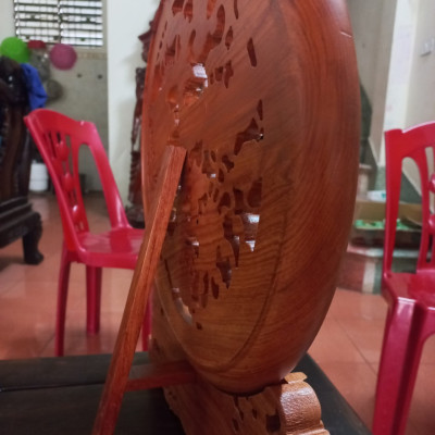 Đĩa trang trí phong thủy trạm khắc tứ linh bằng gỗ hương đá mặt rộng 40×4cm