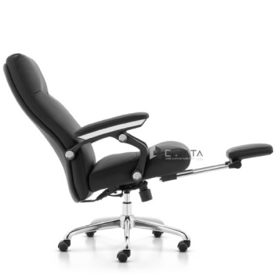 Ghế Giám đốc nệm du pu mềm CR4118-P Nội thất Capta Ghế làm việc cao cấp nệm da màu đen có gác chân nghỉ trưa chân xoay thép mạ chrome tại hcm