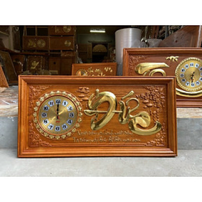 TRANH ĐỒNG HỒ TREO TƯỜNG KHẮC CHỮ ĐỨC BẰNG GỖ GÕ KT 41×81×4CM