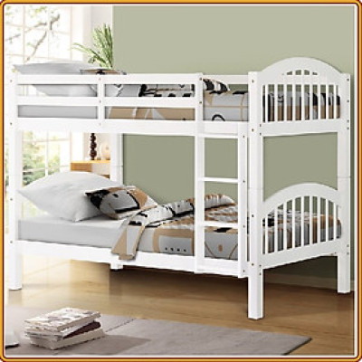 Giường 2 tầng Tundo màu trắng cầu thang treo 