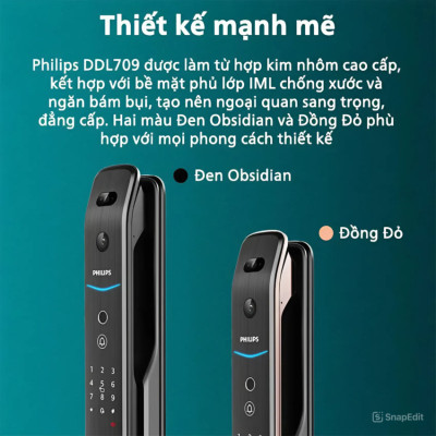 Bộ khóa cửa thông minh khuôn mặt 3D Face, vân tay, thẻ từ, mật khẩu và chìa cơ. Thương hiệu Hà Lan cao cấp Philips DDL709-7HWS. Hàng chính hãng
