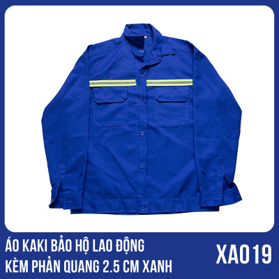 Áo kaki bảo hộ lao động kèm phản quang 2.5 CM màu xanh - XA0019