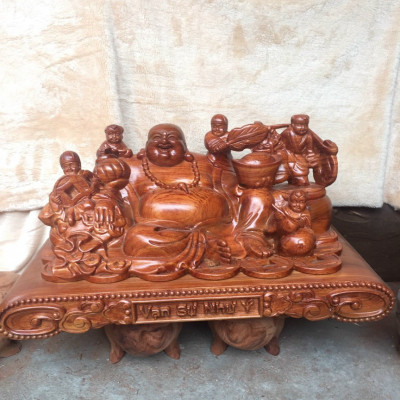Tượng phật di lặc ngũ phúc bằng gỗ hương đá kt 60×30×27cm 