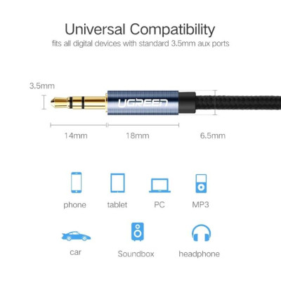 Ugreen UG50361AV112TK 1M màu Đen Cáp âm thanh 2 đầu 3.5mm dương - HÀNG CHÍNH HÃNG
