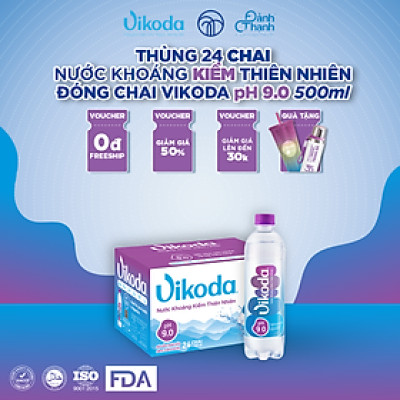 Thùng 24 chai Nước Khoáng Kiềm Thiên Nhiên Vikoda 500ml