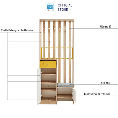 Kệ Gỗ Để Đồ Đa Năng Có Móc Treo Kèm Nệm Ngồi Hiện Đại Cho Phòng Khách Thương Hiệu SIB Decor KG36