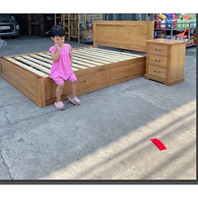 Giường ngủ gỗ sồi Juno Sofa 1m6 + 2 hộc kéo kèm tủ đầu giường hiện đại