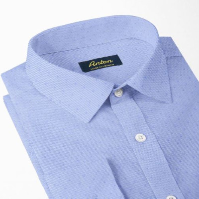Áo Sơ Mi Nam Công Sở Trung Niên Thương Hiệu Anton Xanh Chấm Bi Dài Tay Vải Cotton – AC157