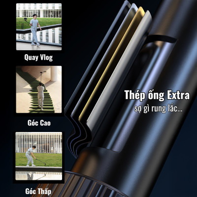 Chân đứng quay video Shinoda, gậy livestream, selfie chụp ảnh chất liệu siêu cứng cáp, tay cầm 360º tích hợp remote điều khiển từ xa 7 phím có thể sạc lại, hàng chính hãng