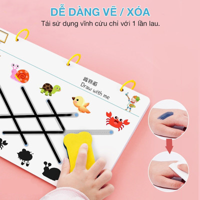 Đồ Chơi Trẻ Em, Học Liệu Montessori, Sách Viết Xoá Được 64 Trang Tặng Kèm 6 Bút, Asstar Đồ Chơi Giáo Dục Cho Bé