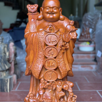 Tượng phật di lặc chúc phúc phong thủy ,tài lộc, bằng gỗ hương đá kt cao 60×20×15cm