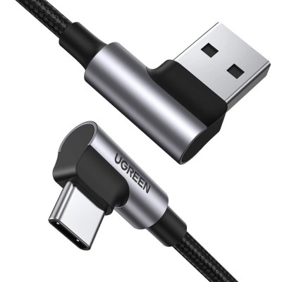 Ugreen UG20857US176TK 2M 2 đầu bẻ góc 90 độ cáp usb type C ra A mạ Nickel đầu bọc nhôm chống nhiễu - HÀNG CHÍNH HÃNG