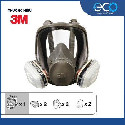 Mặt nạ phòng độc 3M 6800 với phin lọc 6001, 6003, 6006 kết hợp tấm lọc bụi 5N11 cùng nắp giữ 501 - Bộ mặt nạ chống độc 7 món lọc hơi hữu cơ xăng dầu phun sơn, chống độc, lọc bụi siêu mịn, vô cơ, hữu cơ