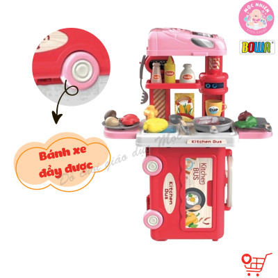 Đồ chơi hướng nghiệp nhập vai đầu bếp nấu ăn Bowa 8075 - Xe buýt nhà bếp 32 chi tiết (bánh xe đẩy được)
