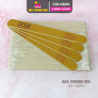 Dũa Mỏng DINGXI Lốc 50 Cái Độ Nhám 100/180 Màu Nâu Vàng Da Bò Làm Nail Tiện Lợi, Form Thẳng Không Chạm Khóe Móng, Lõi Nhựa Cứng Cáp, Cầm Chắc Tay