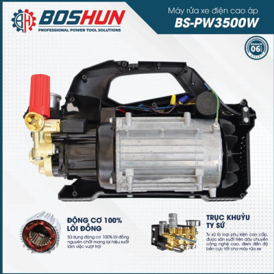 Máy Rửa Xe Chỉnh Áp BOSHUN BS-PW3500W, Công Suất 3500W, Có Chỉnh Áp, Dây Xịt Dài 15M
