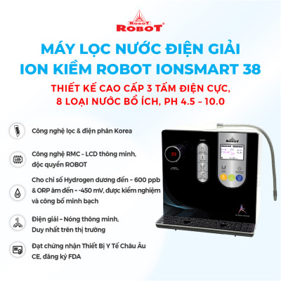 Máy Lọc Nước Điện Giải Ion Kiềm Robot IonSmart 38 Chức Năng Nóng Thông Minh Tạo 8 Loại Nước Điện Giải Để Bàn Treo Tường - Hàng Chính Hãng