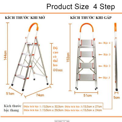 Thang nhôm 3 - 4 - 5 - 6 bậc xếp gọn - chữ A -  bản to - tay vịn -  cao cấp chính hãng -  thang gia đình đa năng gấp gọn