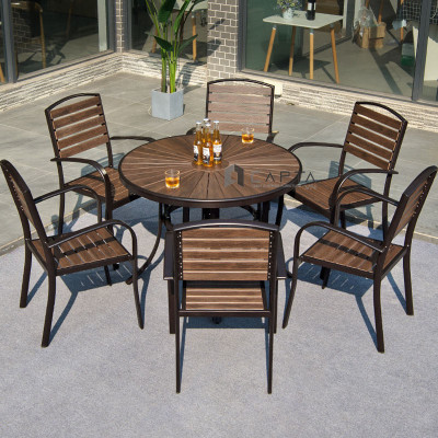 Bàn ăn sân thượng tròn 1m TE2041-100A Nội thất Capta Bàn nhà hàng ngoài trời mặt gỗ nhựa polywood chân nhôm cho 4 đến 6 ghế ngồi