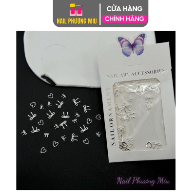 Set 30 Charm Nơ Tim Hàn Quốc Kim Loại Mix Làm Nail Siêu Xinh, Trang Trí Móng Sang Trọng Nữ Women
