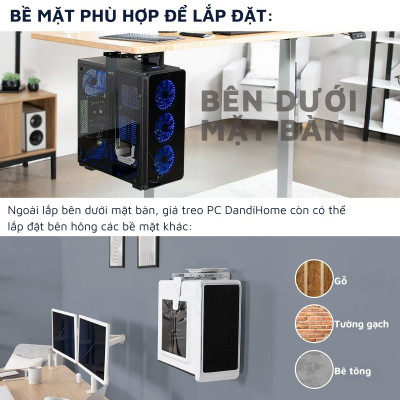 Giá treo PC, giá đỡ CPU gắn bàn DandiHome có thể điều chỉnh độ rộng-cao, bảo hành 1 năm