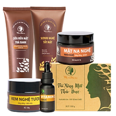 Bộ trắng da, sạch nám cao cấp Wonmom ( Sữa rửa mặt+ Scrub nghệ+ Kem nghệ tươi+ Serum vitamin C+ Mặt nạ nghệ+ Xông mặt )