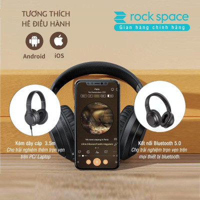 Headphone Tai Nghe Chụp Tai bluetooth Rockspace O2 kết nối không dây có mic nghe nhạc liên tục 15h - Hàng chính hãng bảo hành 12 tháng