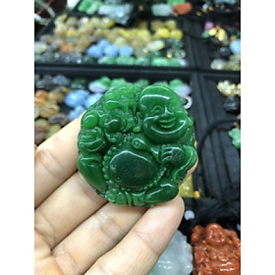 Mặt dây chuyền phật Di Lặc cõng Tỳ Hưu đá ngọc cẩm thạch