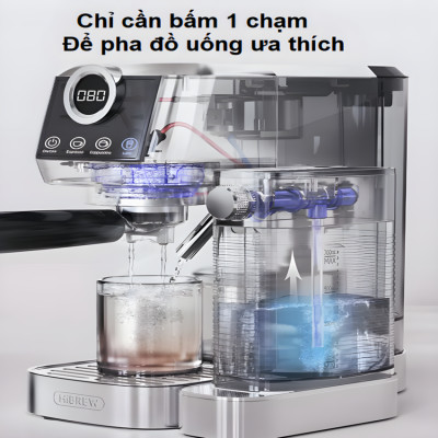 HÀNG CHÍNH HÃNG - Máy pha cà phê Espresso bán tự động, 3 trong 1 tự động pha Espresso, Latte, Cappuccino. Thương hiệu Mỹ cao cấp HiBREW - H13A