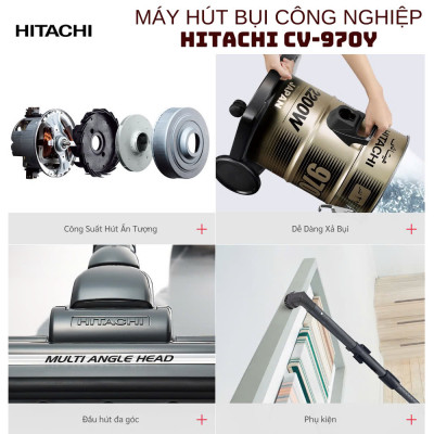 Máy hút bụi công nghiệp Hitachi CV-970Y 24CV TG dung tích 21L công suất 2200W xuất xứ Thái Lan - Hàng chính hãng