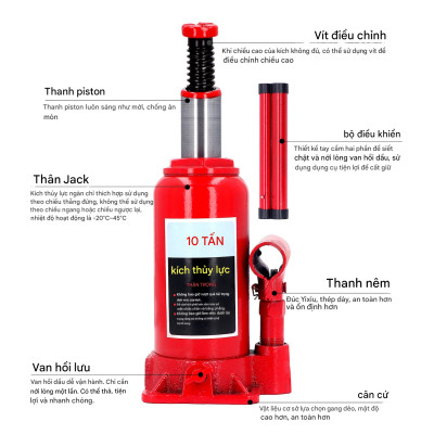 Kích Thủy Lực Gắn Xe Tải 10 Tấn – Chiều Cao Làm Việc 195–370mm, Hành Trình 116mm