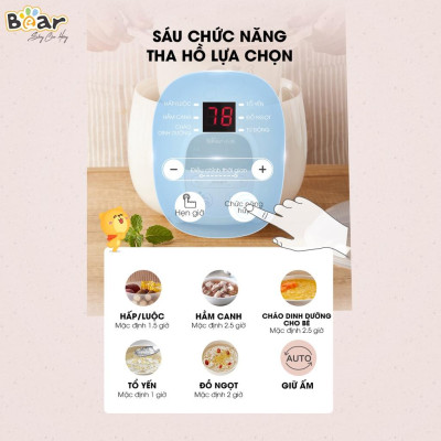 Nồi Nấu Chậm 0,8L Bear Chính Hãng, Nấu Cháo, Hầm, Hấp, Chưng Yến Bản Quốc Tế - Hàng chính hãng