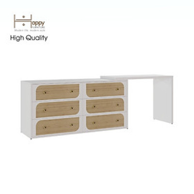 HAPPY FURNITURE , Tủ lưu trữ 6 ngăn kéo kết hợp bàn - VENNI , BAN_115 , 220cm x 45cm x 71cm DxRxC