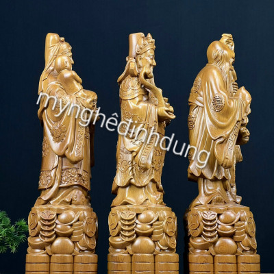 Bộ tượng phật tam đa phúc lộc bằng gỗ bách xanh thơm nức kt cao 40×12×10cm 