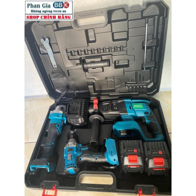 Bộ combo 3 trong 1 Máy Khoan Đục Bê Tông Dùng Pin 188V - Khoan Bê Tông Siêu Khỏe - Máy mài Cầm Tay-pin 15cell