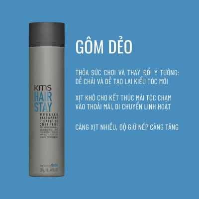 Gôm Tạo Kiểu Giữ Nếp Linh Hoạt Goldwell KMS Working Hairstay Giữ Nếp Lâu, Dễ Dùng, Không Dính 300ml
