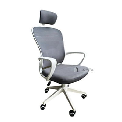 Ghế văn phòng màu xám CM4549-2M Nội thất Capta Ghế làm việc khung nhựa trắng lưng lưới nệm vải xám chân thép xoay nâng hạ chiều cao