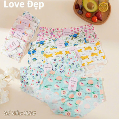 Combo 5 quần lót nữ su tăm Love Đẹp 023 – Họa tiết dễ thương, co giãn 4 chiều, không lằn
