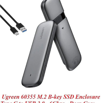 Ugreen UG60355CM238TK 6Gbps M.2 B-key SSD NGFF hộp box cổng Type C hoặc USB 3.0 màu xám đen - HÀNG CHÍNH HÃNG