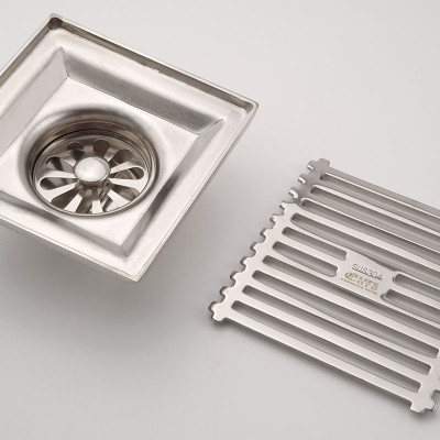 Phễu thu sàn - thoát sàn chống hôi Inox SUS 304, 10cm x 10cm Eurolife EL-HG04 ( Trắng bạc)