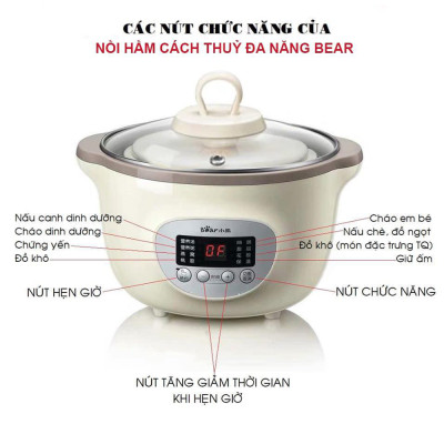 NỒI NẤU CHÁO, NINH HẦM CÁCH THỦY ĐA NĂNG VỪA NẤU VỪA HẤP KÈM 2 CỐC SỨ 0,5L - HÀNG CHÍNH HÃNG